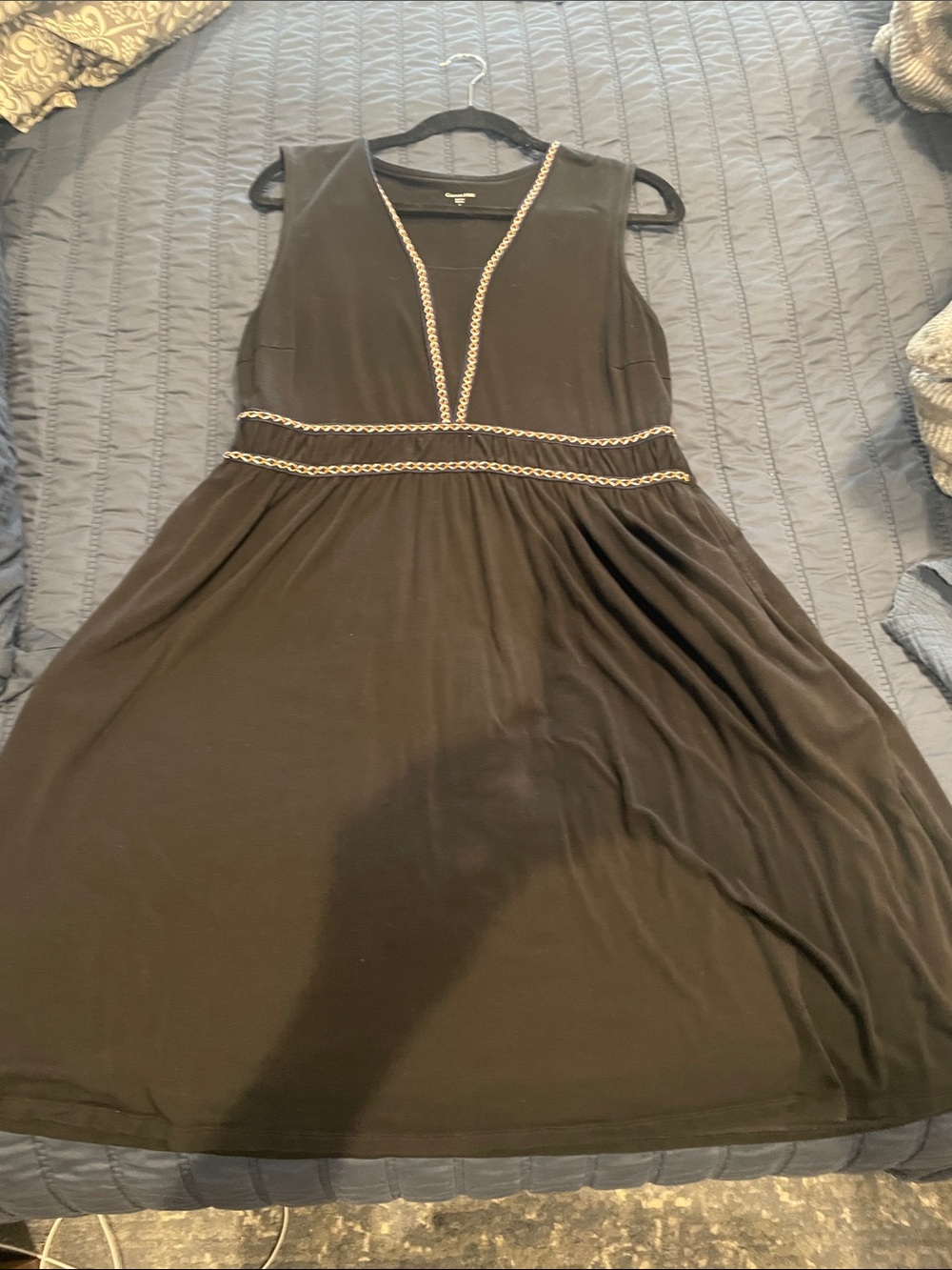 Garnet Hill Black Sleeveless Midi Dress with Chain Trim